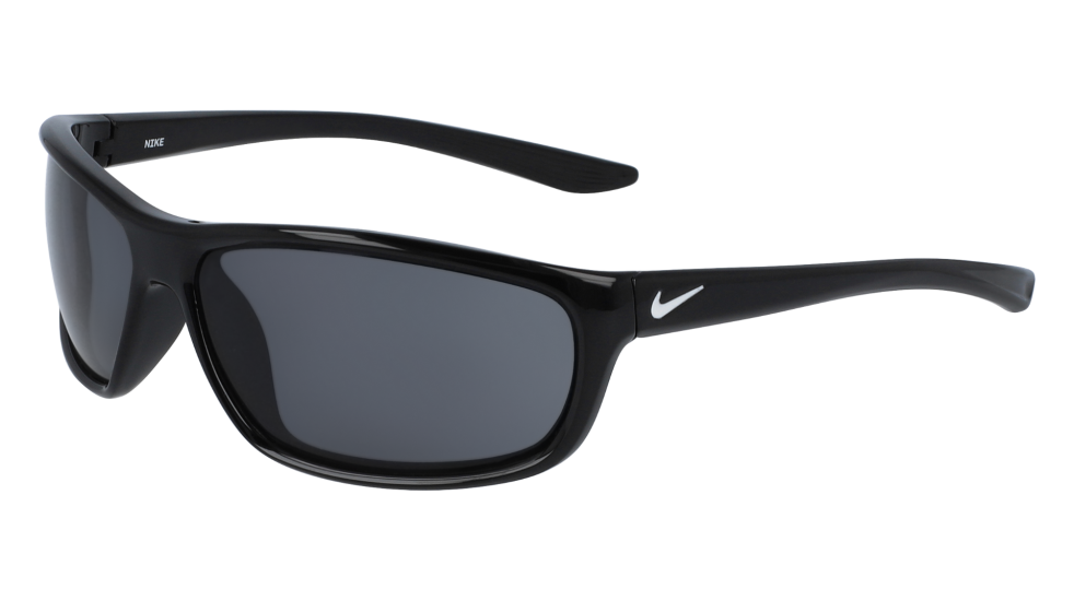 Nike Dash Black / White sunglasses with dark grey lenses (quarter view)