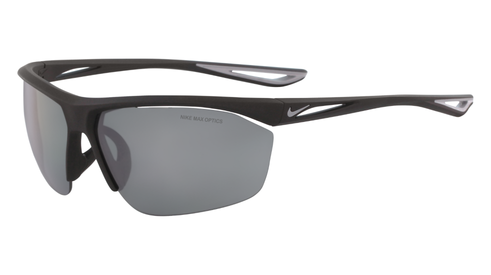 Nike Tailwind S Matte Black sunglasses with grey silver flash lenses (quarter view)